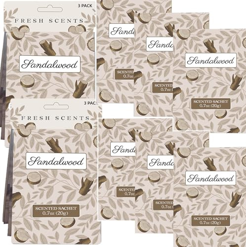ZINQATUN XL Sandalwood Wardrobe Fresheners Hanging Sachets - 6 Pack| Vermiculite & Natural Essential Oil | Long-Lasting Scented Sachets for Wardrobes, Cars, Drawers| Home Fragrance UK