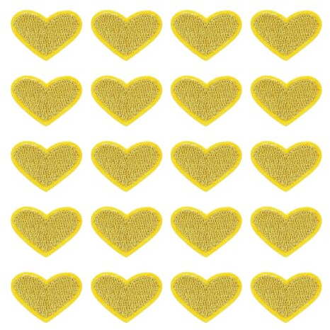 QUARKZMAN 20 Stück Herz Patches zum Aufbügeln, Niedliche Bestickte Aufnäher Reparatur Herzförmige Transfer Aufnäher für Kleidung Jacken Hüte Schuhe DIY Dekorationen, Gold