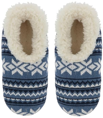 Snoozies! Christmas Nordic Super Soft Sherpa Fleece Ladies Slippers UK Sizes 3-9 with Multiple Colours! (Blue, UK Footwear Size System, Adult, Women, Alpha, Medium, Medium)
