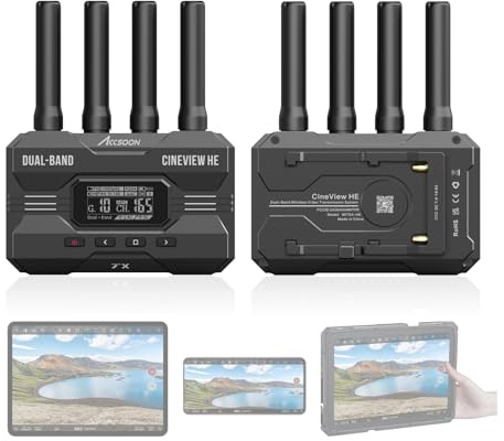 Accsoon CineView HE Video Transmission System, HDMI Wireless Transmitter and Receiver, UVC Out for Live Streaming, 1080p60 0.06s Latency 1200ft, 4 Devices Monitoring, Compatible with CineView 2 SDI/SE