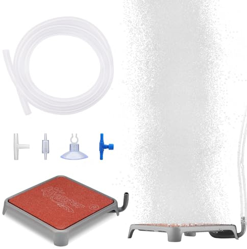 hygger Air Stone for Fish Tank, Aquarium Air Stones Nano Oxygen Diffuser, Air Bubbler Stone Square Sahped Red Oxygen Aerator with Air Tube Check Valve Air Flow Valve T Connector Suction Cup (42mm)