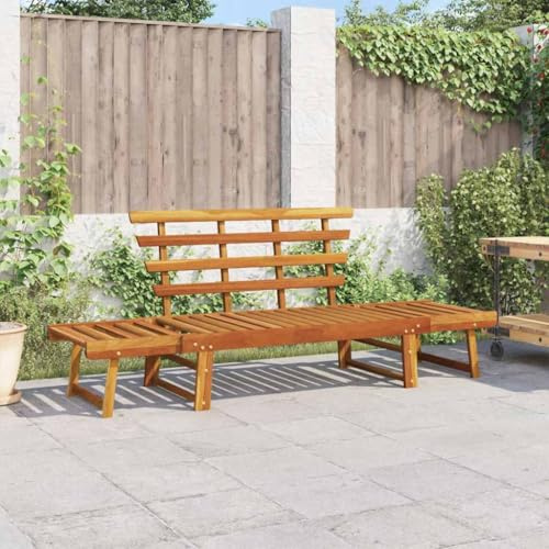 Qnhdfrt 190 cm Akazienholz Gartenbank 2-in-1 Umwandelbar von Bank zu Liege Massivholz für Terrasse Balkon Garten Outdoor