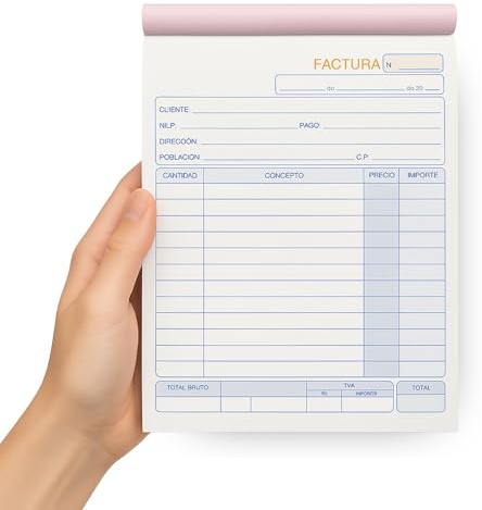 Talonarios facturas, Libreta de Facturas, Talonario para autonomos, 70 hojas, 35 juegos original + copia, autocopiativo, Matriz de corte, Tamaño 210x145 mm, Pack de 6 talonarios
