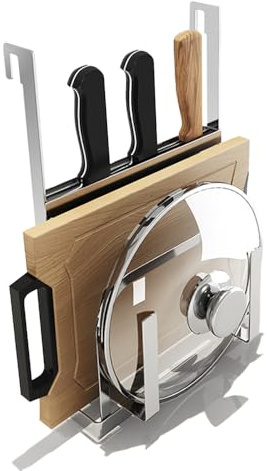 TentHome Support Couteau Cuisine Mural Inox Planche a Decouper Porte-couvercles de Casseroles Accroche Rangement Étagère Ustensiles Cuisine Accessoires