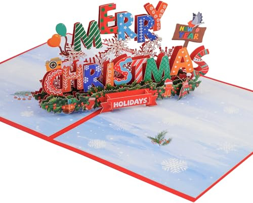 Pop Up Karte Weihnachten, Weihnachtskarten mit Umschlag Set, Merry Christmas Klappkarte, 3D Grußkarten für Weihnachten, Weihnachtsgeschenke, Weihnachtsgeschenke für Kinder, Männer und Frauen