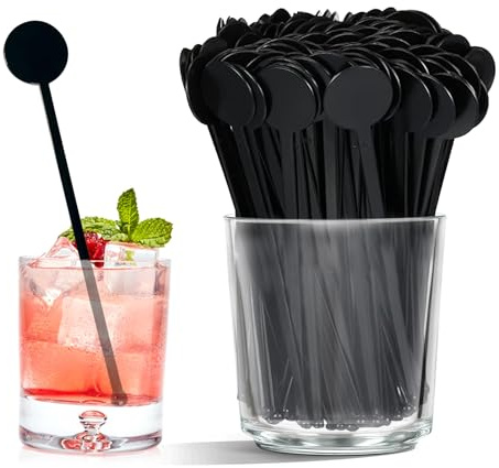 DAVBNM 80Pcs Reusable Cocktail Stirrers Mixing Stirrers Durable Bar Tools, Cocktail Disc Stirrer Whiskey Stirrer Black 7inch 18cm, Whiskey Beverage Drinks Mixing Sticks for Juice Coffee Beverage Tea