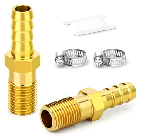 ERGAOBOY 2 piezas de racor largo de latón para manguera, rosca macho BSP de 1/4, longitud 10 mm con espiga - 50 mm con espiga, conector recto, combustible, gas, agua, aire