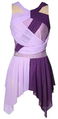 Aislor Justaucorps Gymnastique Rythmique Femme Robe Latine Danse Lyrique Contemporaine Asymétrique Costume Ballet Performance Violet S