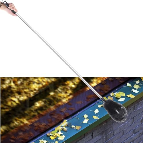 Professional Gutter Cleaning Brush with Stainless Steel Extension Poles – 7.9ft Ladder Free Tool for Easy Removal of Leaves Debris Dust & Cobwebs (Black)