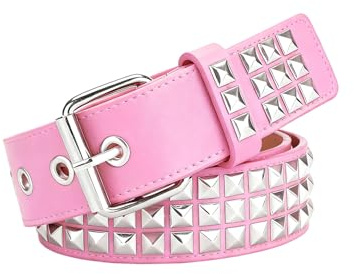 HUVZOR 1 pieza Cinturón de remaches de falda, cinturón de piel sintética punk con remaches de pirámide claros, cinturón de piel piramidal, cinturón de remaches piramidales para pantalones(Rosa)