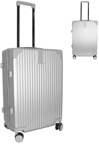 Bordlite 24 Inch Medium Suitcase (65x41x25cm) Lightweight ABS Hard Shell Checked Luggage – Durable Travel Case with 360 Spinner Wheels, Telescopic Handle & Combination Lock – Silver