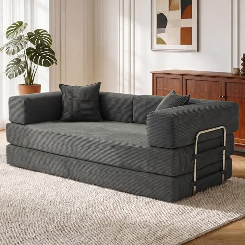 Vipbear Sofá Cama 3 Plazas, 200cm Premium Pana, Modular y Versátil 5 en 1 con Alta Densidad Espuma Viscoelástica Sofá Cama para Apartamento, Gris