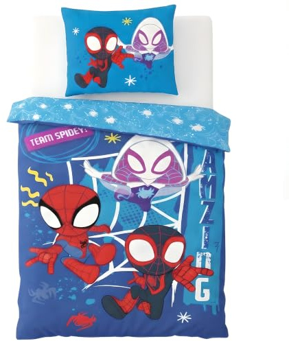 BrandMac Marvel Spidey Junior Bettwäsche-Set | Bettbezug 100 x 135 cm + Kissenbezug 40 x 60 cm | 100% Baumwolle | weiche atmungsaktive Kleinkind-Baby-Bettwäsche | Offizielles Spidey-Design