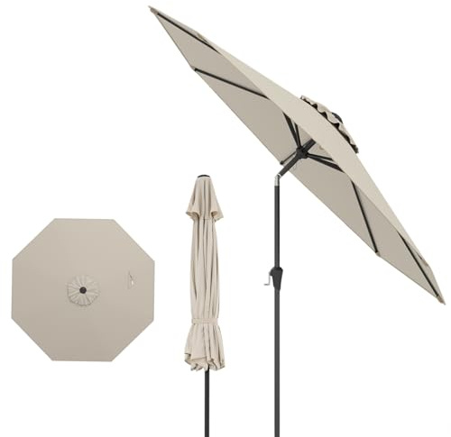GOPLUS Parasol de Jardin Exterieur 2,7M, Grand Parasol Inclinable à 35° avec 8 Baleines Renforcés, Anti-UV, pour Terrasse Plage Balcon Patio, sans Base, Beige