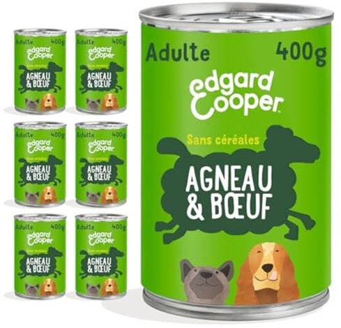 Edgard & Cooper Pâté Pour Chien, (Agneau & Boeuf, 400g x 6) Sans Céréales, Viande fraîche et protéines de qualité, Vrais ingrédients pour chiens, Hypoallergénique, Sans sucres ajoutés