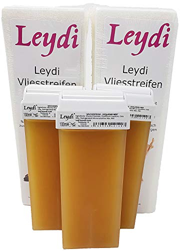 Nachfüllset aus 3 Leydi Wachspatronen Honig und 200 Leydi Vliesstreifen für die Haarentfernung mit 100ml Roll-On Sets