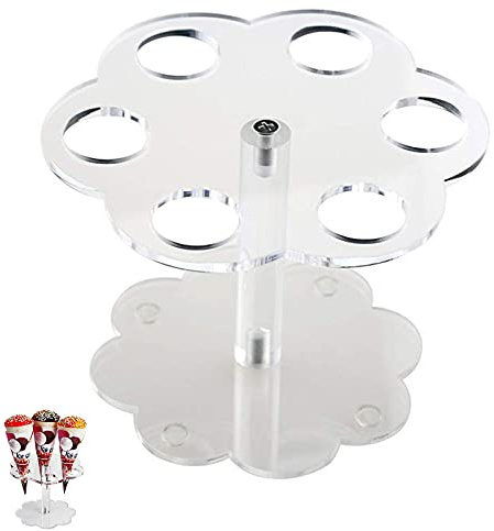6 Löcher Acryl Ice Cream Cone Ablageständer Kuchen-Kegel-Backen-Rack Eis Display Rack Kuchen-Präsentationsständer Cupcake Kegel Back Rack für Kindergeburtstag Afternoon Tea Party (Transparent)