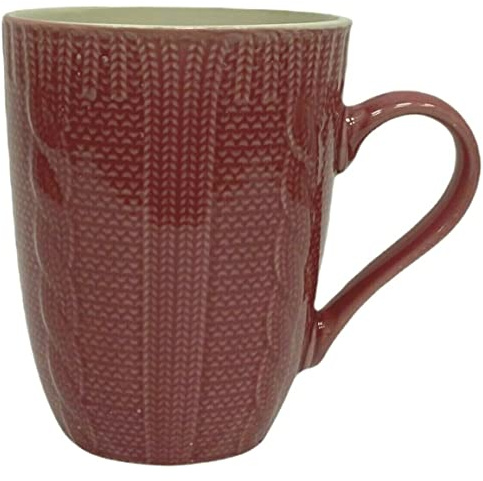 Rammento Set of 4 Large Mugs Pink Ceramic Patterned Cable Knit Coffee Mugs Tea Cups 400ml
