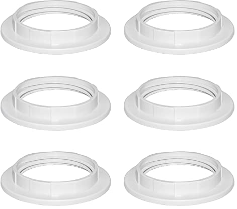 Bianco Plastica Anello Riduttore Paralume E27 40MM, Raccordi per Paralume Anello Convertitore dell'Adattatore E27 per Lampada da Tavolo, Plafoniere, Lampada da Comodino, Confezione da 6