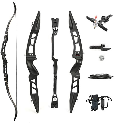HNZMDY Bogenschießen 66 Zoll Takedown Recurve Bogen ILF Limbs Metall Riser Rechte Hand 20-40lbs Jagdbogen Bogenschießen Wettkampf Sportbogen (32lbs, Schwarz)