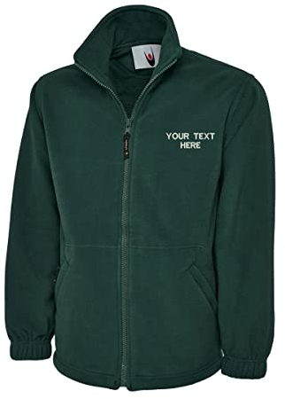 Personalised Embroidered UC604 Your Text Here Micro Fleece Jacket Adult Unisex Top(M, Bottle Green)