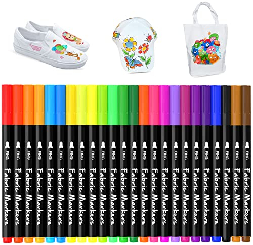 DAPAWIN 24 Textilstifte Waschmaschinenfest, Textilmarker Textilfarbe Waschfest, Permanente Stoffmalstifte für T-Shirts, Kleidung, Stoffbeutel, Lätzchen, Hut