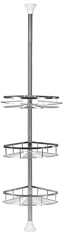 MINGYI Teleskop Duschregal, 3 Einlegeböden, Badregal aus Edelstahl, Eckregal Dusche ohne Bohren, höhenverstellbar 110-280cm (Silber)