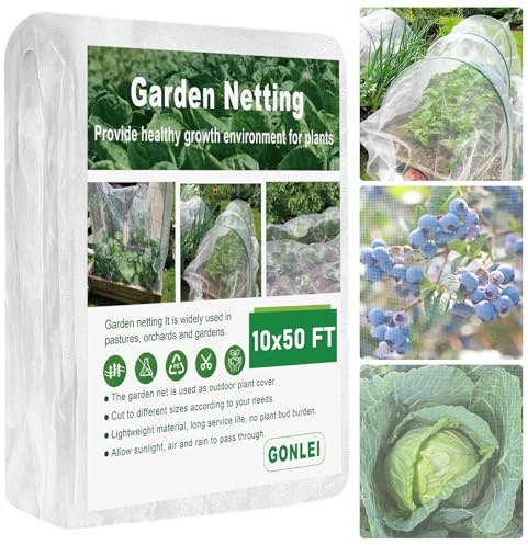 GonLei Garden Netting 10 X 50 FT Ultra Fine Mesh Netting Protection Plant Cover Vegetable Row Cover,Blueberry Shrubs Fruits Tree Flowers Garden Screen Barrier Net