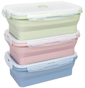 EASYLOCK 3 PACK 550ML Frischhaltedosen mit Deckel, Meal Prep Boxen, Faltbare Brotdose, Aufschnittboxen für Kühlschrank, Gefrierdosen Faltbar (Grün, Rosa, Blau)