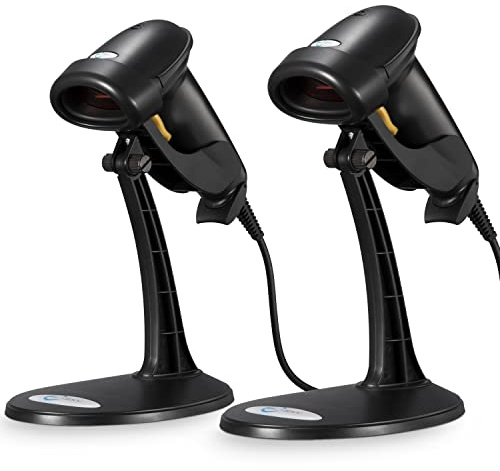 Barcode Scanner with Stand, 2 Pack Wired Handheld Bar Code Scanner, Esky Automatic 1D Laser Scanner Support Windows/Mac/Linux for Store, Supermarket, Warehouse, Library Book