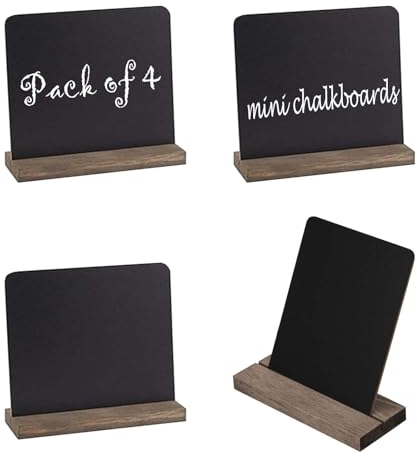 XQEUMC 4 Stück Mini-Tafel,Kreidetafel Klein,Schilder Doppelseitige Kleine Tafel, Kreidetafel Aufsteller aus Holz,für Geburtstag,Hochzeit Bar Café,Namensschilder,Preisschilder Buffetschilder