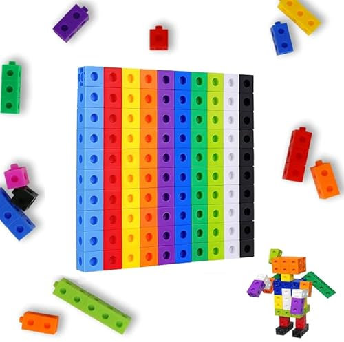 PacuM Plug-in Cube (Set of 100) Educational Games Manipulative Number Counting Blocks Plug-in CubeMath Dice Plugin Cube Set Learning Activities Learning Gift for Girls and Boys from 3-8 Years