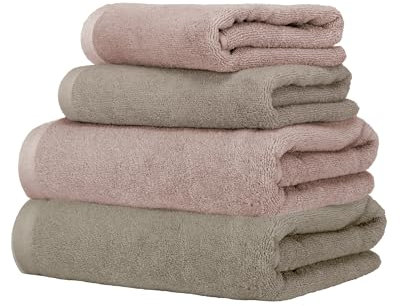 Ruggeri - Set Asciugamani 2 + 2 | Viso + Ospite | 100% Cotone Extra Morbido 500 gr - Let's Color! (Rosa e Tortora)