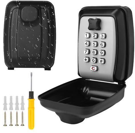 TGKYK Schlüsseltresor Mit Zahlencode Außen, 12-Stellig, Wasserfest, Wandmontage, Mini Schlüsselsafe Mit Code für Haus, Garagen, Schule