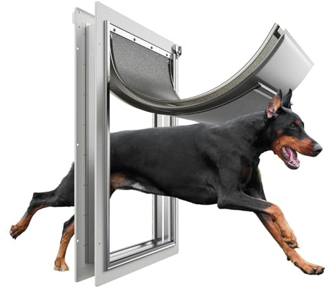 Eillion Extra Large Dog Door for Exterior Door, Up to 220 lbs, Doggy Door with 3 Flaps Opening 13.4 x 23.1, Aluminum Frame, Metal Closing Panel and Lock, XL Dog Door for Exterior Doors
