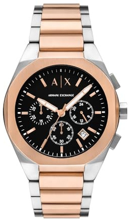 Armani Exchange Orologio da uomo, Movimento cronografo al quarzo e cassa da 42 mm con cinturino in acciaio inossidabile