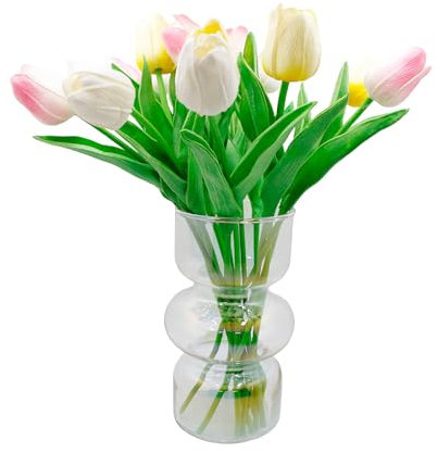 Vaso Geometrico Idroponico in Vetro - Moderno Decorativo per Casa, Ufficio, Matrimonio - Forma a Tulipano (Heptachrome)