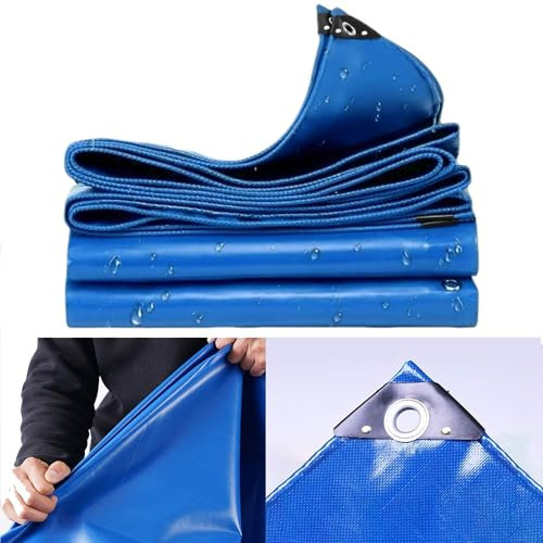 Abdeckplane 1.5x5.5 m 500g/m² extrem reißfest, 100% wasserdicht, UV-stabilisiert, Plane mit Ösen im Abstand von 50cm, Abdeckung für Gartenmöbel Pool Auto Holz LKW Boot LXX94W, Blau