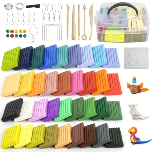 36 Farben Ofen Backen Modelliermasse Set, Sicher Polymer Ton Block, Weiche Selbermachen Polymer Modelliermasse mit Werkzeug, Zubehör Benutzerhandbuch Aufbewahrungsbox, Bastelmasse für Erwachsene