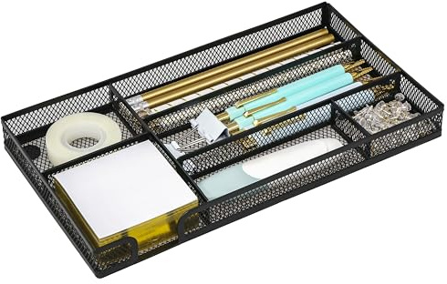EXERZ Mesh Drawer Organiser Tray 6 Compartments Stackable Metal Black