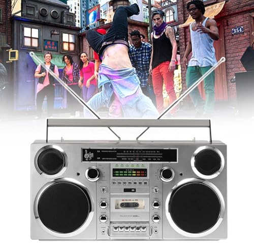 Vintage Ghettoblaster, Vred FöR Justering Volym, Med Visuellt Dynamiskt Led-Ljus, Helautomatisk Bandspelare, Justering Av Dubbla Fm-Teleskopantenner,White
