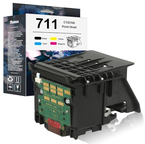 SCCOLOR 711 Printhead Kit High Yield C1Q10A Pinter Head Compatible with 711 PinterHead (with Chip Upgraded) Replacement for T120 T125 T130 T520 T525 T530 T100 Large Format Plotter Printer