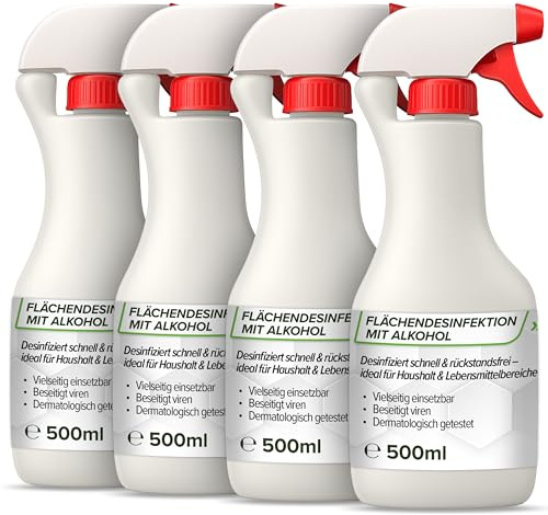 FLOTEX® alkoholisches Flächendesinfektionsmittel 4x500ml - Hochwirksame Flächendesinfektion mit Alkohol - Ideales Desinfektionsmittel für alle glatten Oberflächen