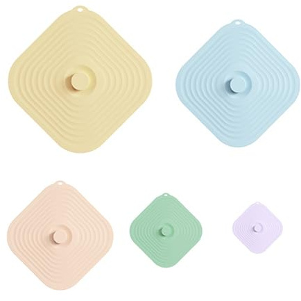 Quadratisch Silikondeckel 5 Stück Wiederverwendbar Silikon-Saugnapf-Deckel Abdeckung 5 Größen Staubdicht Hitzebeständig Frischhaltedeckel mit Saugeffekt Fuer Küche,Farbige 5 Farben