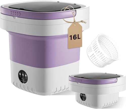 16 L bärbar tvättmaskin, vikbar liten tvättmaskin med tvättmaskin, 3 rengöringslägen lämpliga för underkläder små babykläder, vikbar design idealisk för hotell camping lägenhet hem