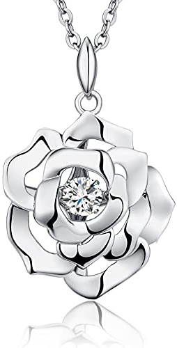 jiamiaoi 18K Weißgold platted Rose Kette mit Anhänger, Rose Kette Kreuz 925 Sterling Silber Perlen Kette Halskette mit Silberkette 18’