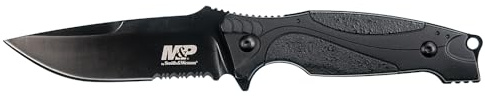 Smith & Wesson M&P M2.0 9in S.S. Full Tang Thin Fixed Blade Knife with 4in Drop Point Blade and Rubber Handle for Outdoor, Tactical, Survival and EDC, Multicolor