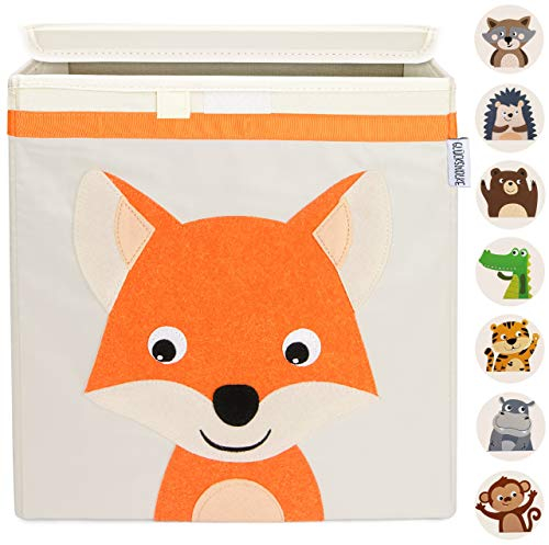 GLÜCKSWOLKE Boîte de Rangement Enfant - 15 Motifs I Coffre à Jouet I Caisse Cube (33x33x33) I Bac à Jouets avec Couvercle - Chambre Bebe Fille Garcon I Panier à Jeux I Animaux de la forêt (Renard)