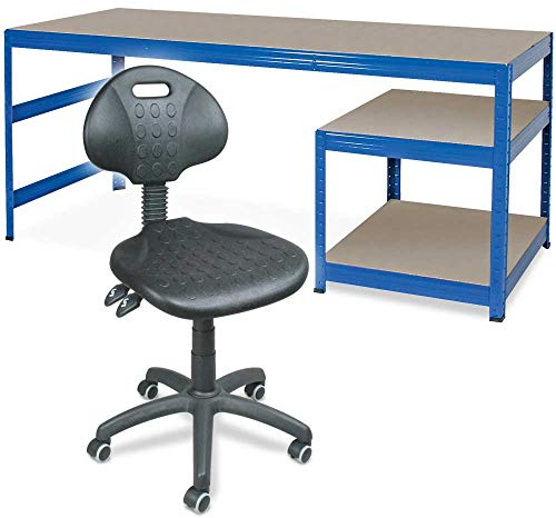 BRB Packtisch mit Unterbau mit 2 Böden, 1800 x 600 x 900 mm + Arbeitsdrehstuhl