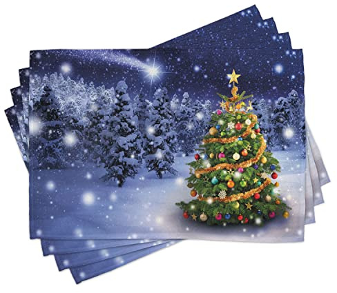 ABAKUHAUS Weihnachten Platzmatten, Elf Noel Theme winterliche, Waschbare Stoff Esszimmer Küche Tischdekorations Digitaldruck, Marineblau
